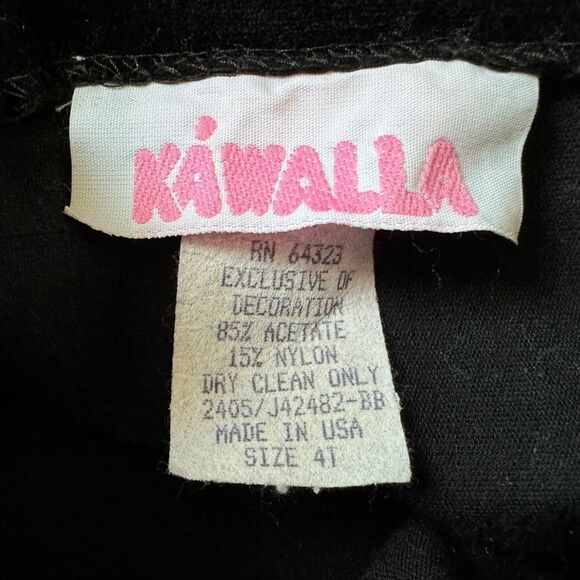 Vintage Girls Dress 4T Black Velvet w/ Tulle Skirt, Roses Red Bow Kawalla Dressy - Picture 6 of 10